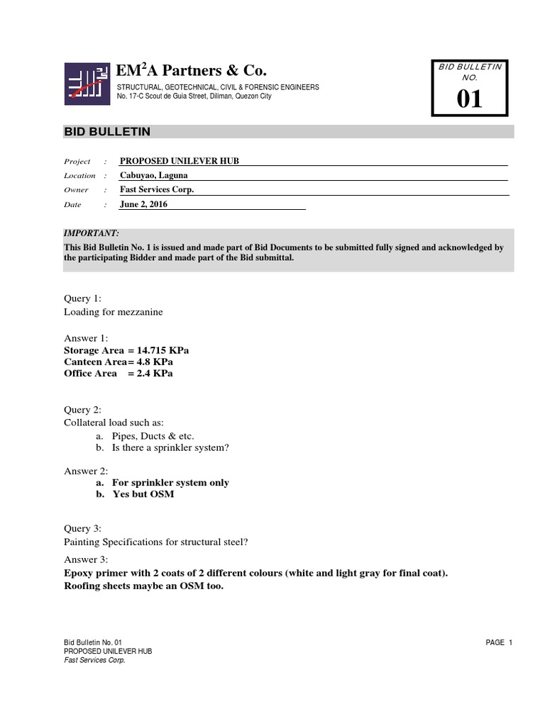 Unilever Hub Bid Bulletin No. 1 | PDF