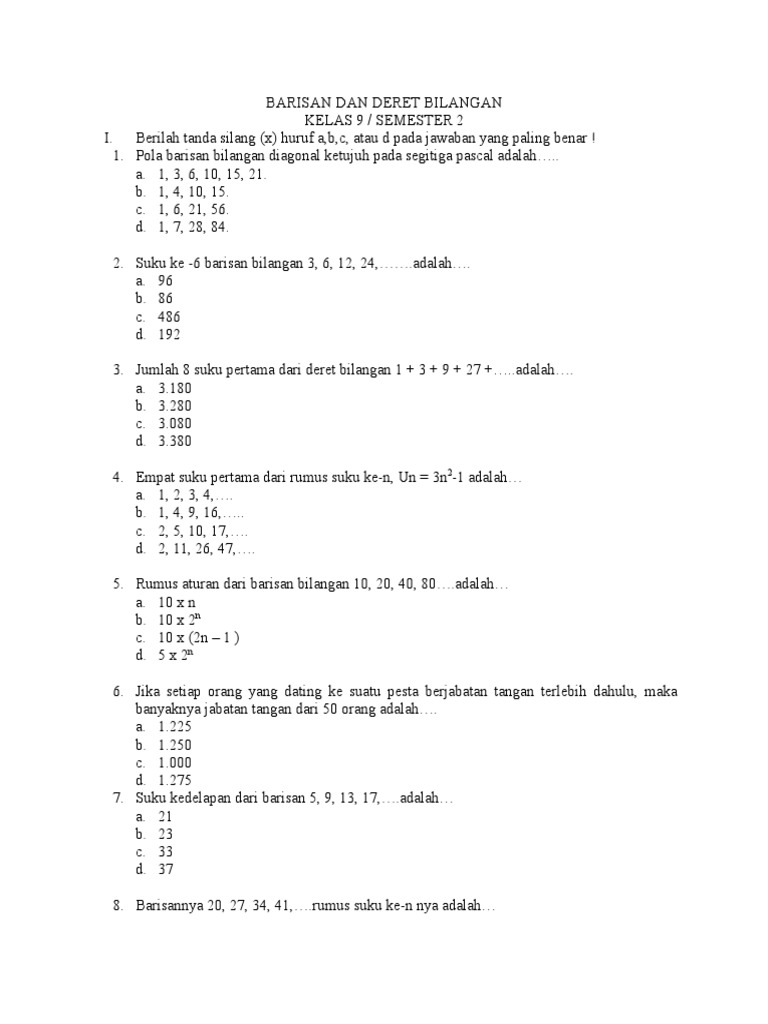 Soal Barisan Dan Deret Kelas 9 Smp