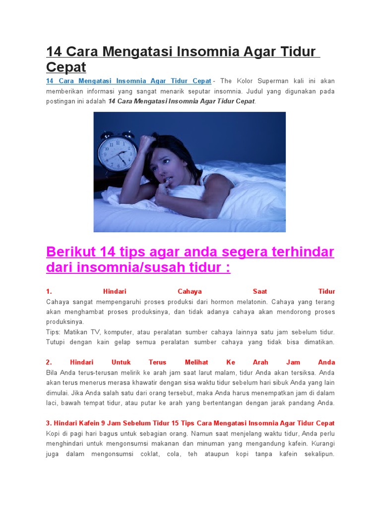 14 Cara Mengatasi Insomnia Agar Tidur Cepat Pdf