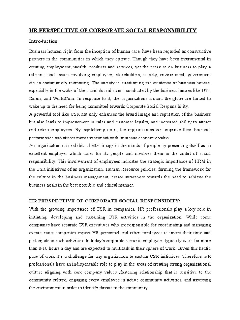 HR's Role in Corporate Social Responsibility | PDF | Corporate Social ...