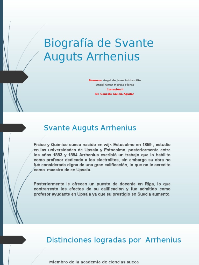 Biografía de Svante Auguts Arrhenius | PDF | Electrólito | Ácido