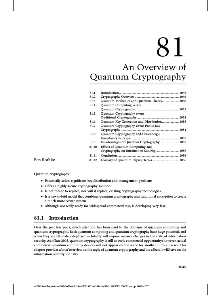 Overview of Quantum Cryptography | PDF | Cryptography | Key (Cryptography)