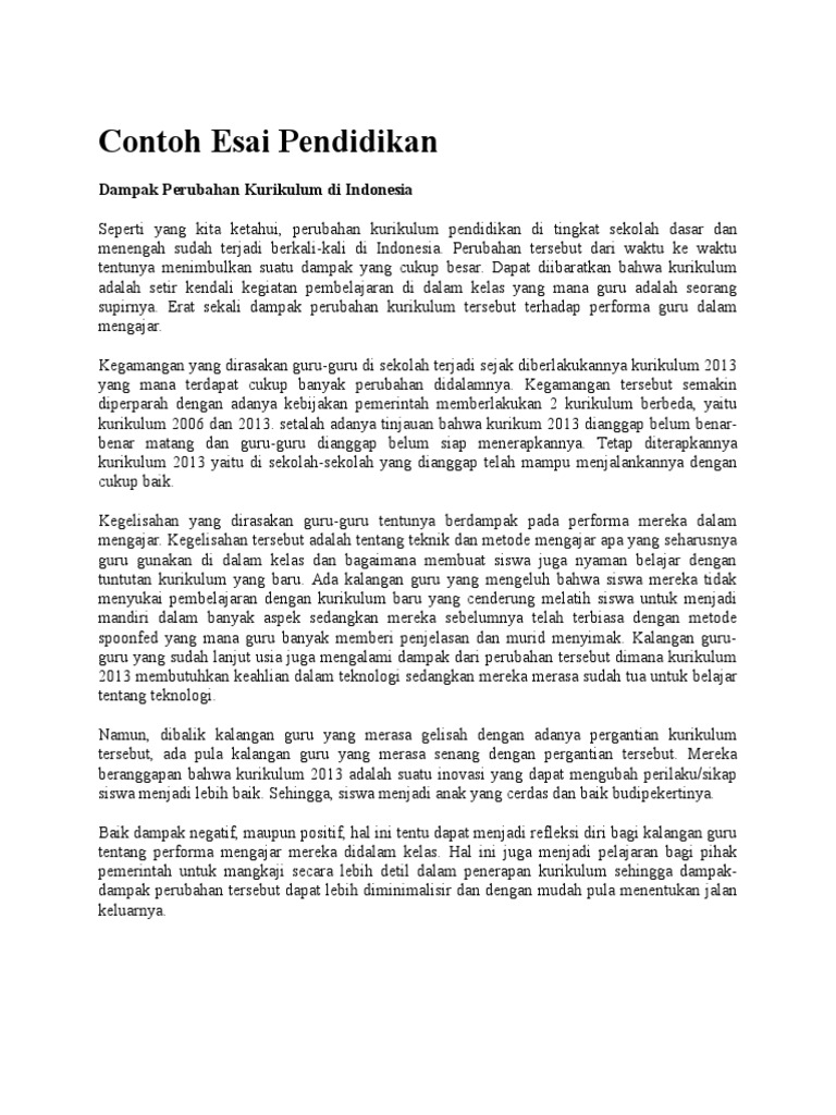 contoh essay pendidikan pedalaman