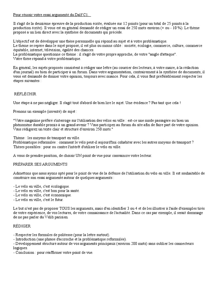 Pour Reussir Votre Essai Argumente Du Dalf C1 Pdf Developpement Durable Science
