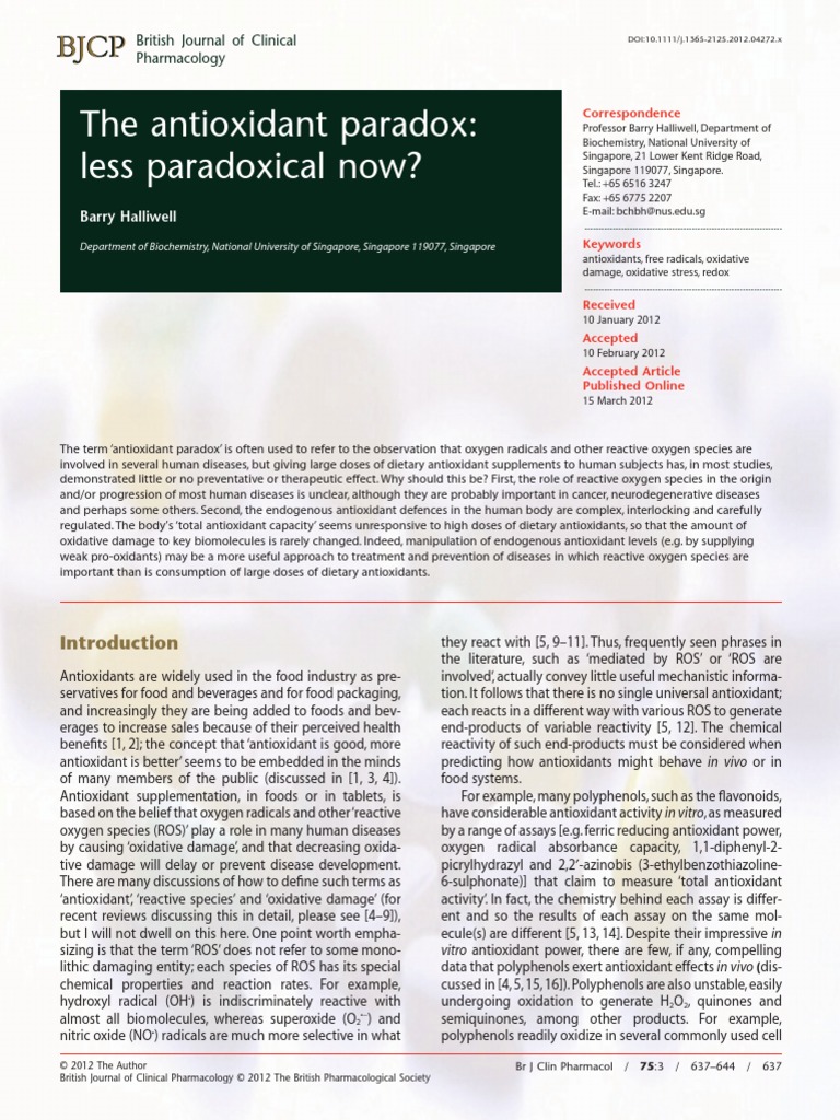 The Antioxidant Paradox Less Paradoxical Now PDF Oxidative Stress Antioxidant
