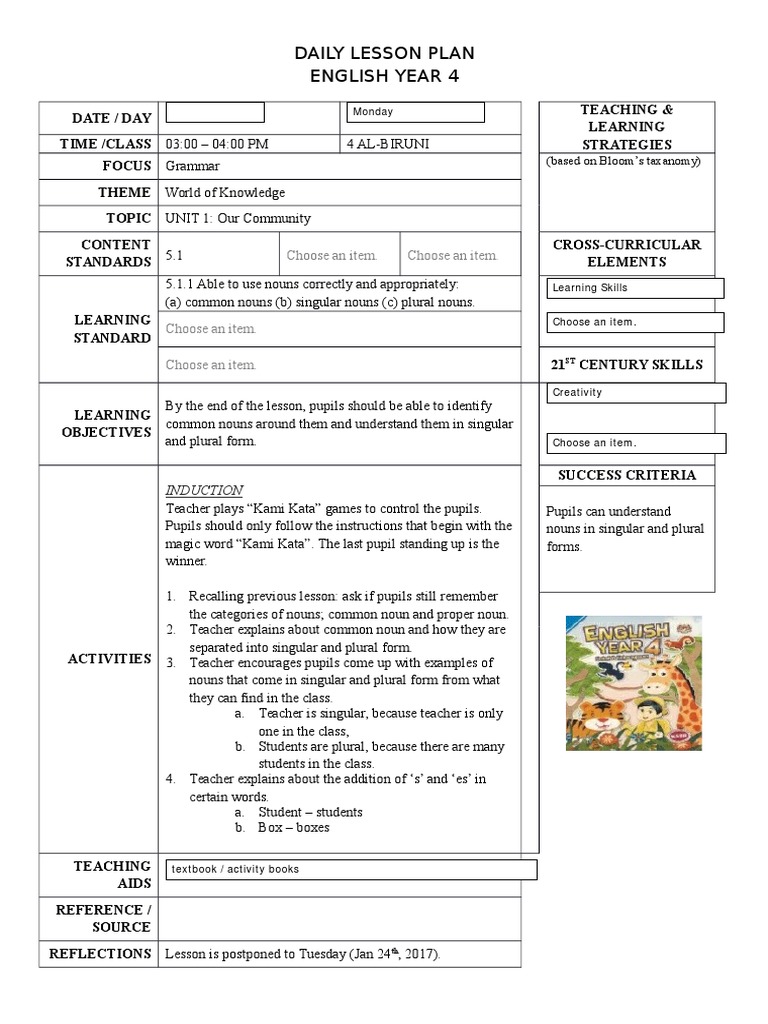 Year 4 English Lesson Plan: Nouns | PDF | Lesson Plan | Education Theory