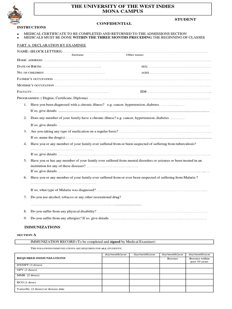Admissions Medical Application PDF Chronic Condition Public Health