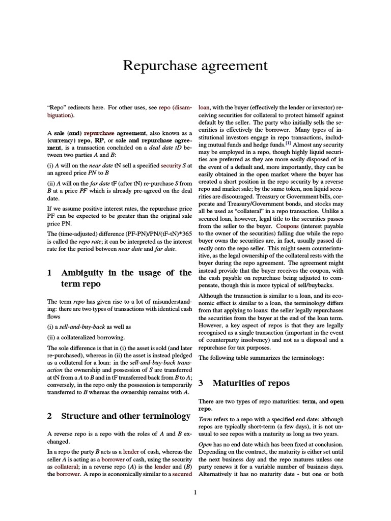Repurchase Agreement Repurchase Agreement Securities (Finance)