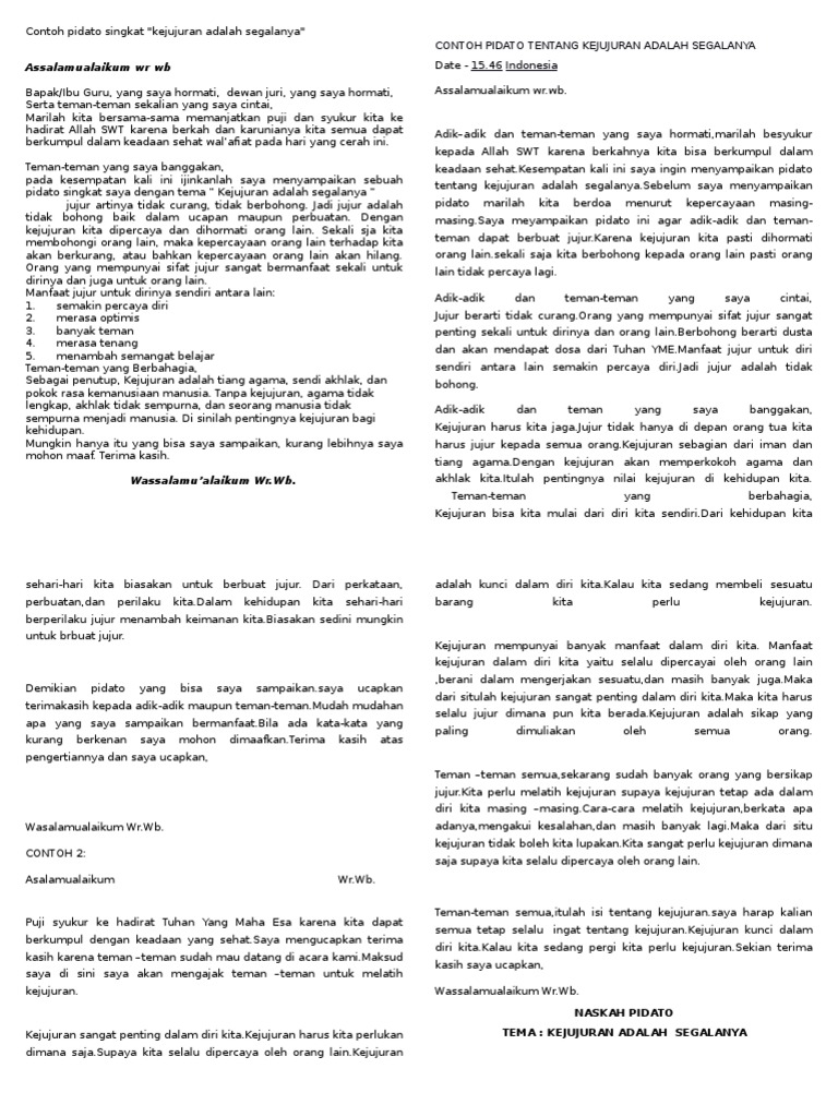 Contoh pidato singkat Contoh pidato singkat