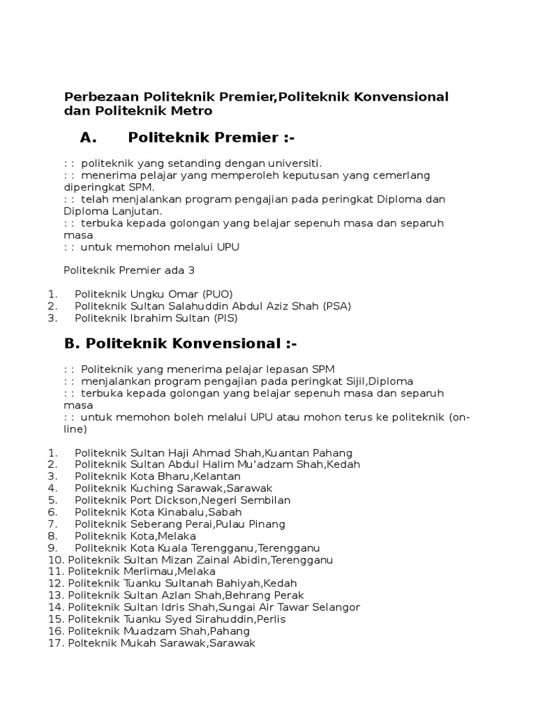 Perbezaan Politeknik Premier Pdf