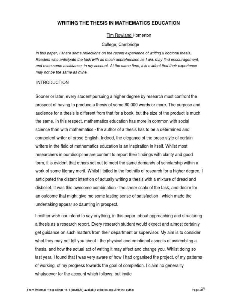 Writing The Thesis in Mathematics Education | PDF | Thesis ...