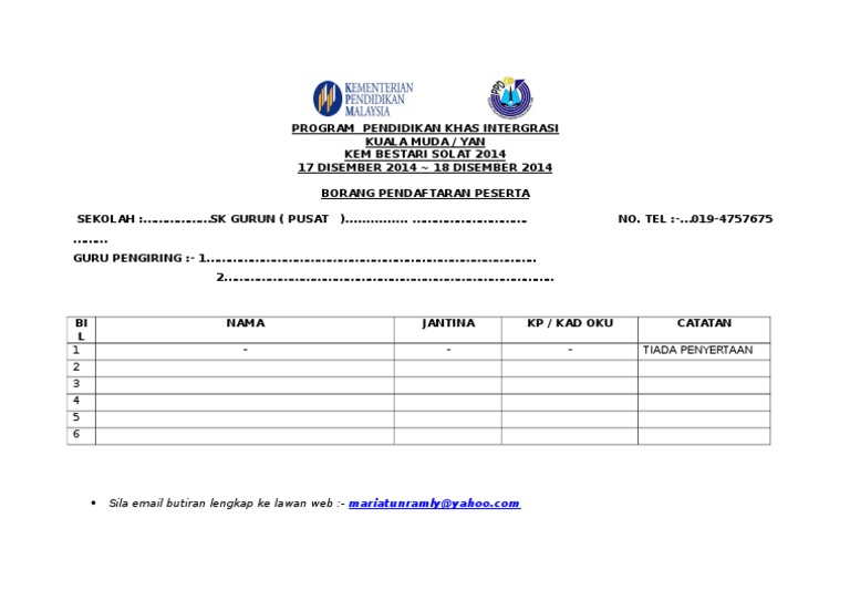Borang Pendaftaran Kem Bestari Solat Pkhas Ppdkmy 2014 Pdf
