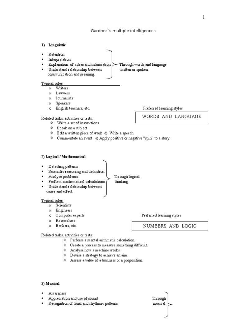 Gardner S Multiple Intelligence | PDF | Neuropsychological Assessment ...