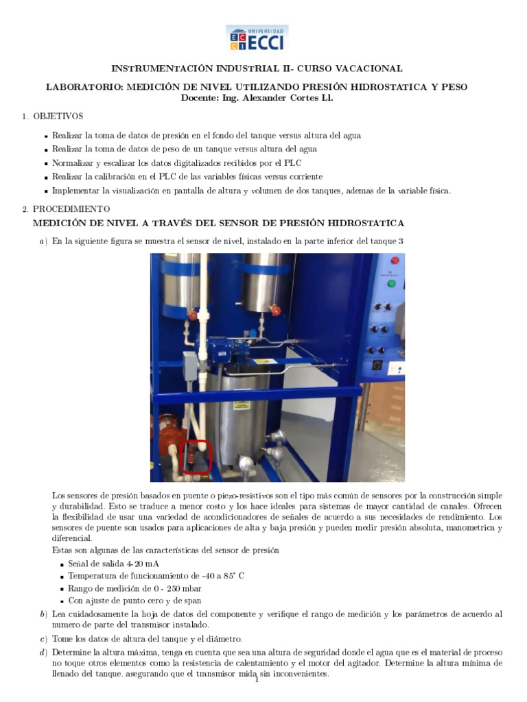 Medición de Nivel por Presión Hidrostática | PDF | Medición | Sensor