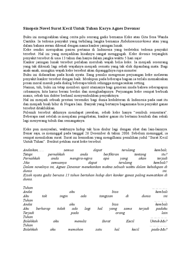 Sinopsis Novel Surat Kecil Untuk Tuhan PDF