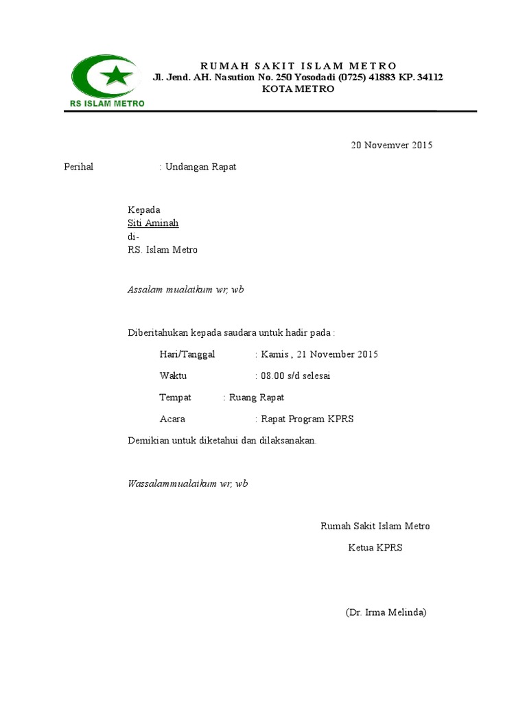 440 Contoh Surat Undangan Rapat Irma Gratis