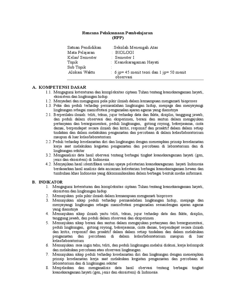 Rpp Keanekaragaman Hayati