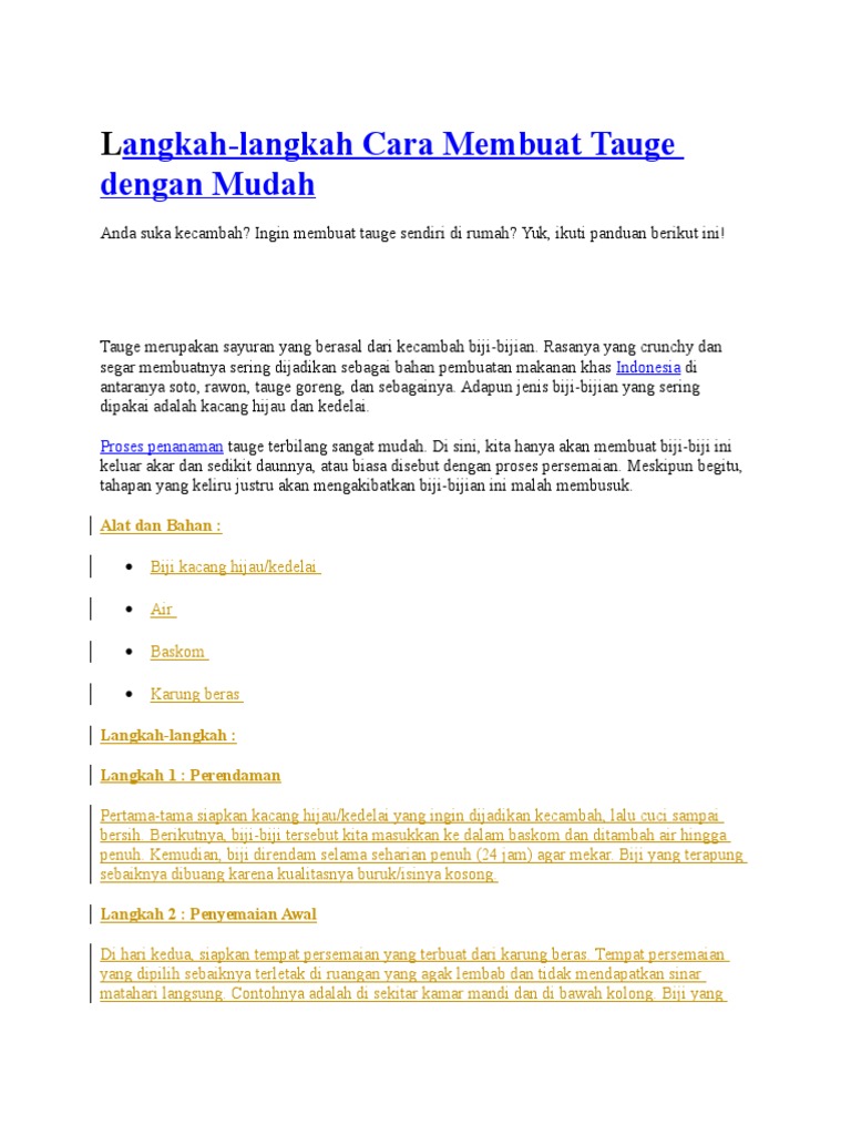 Langkah Membuat Toge