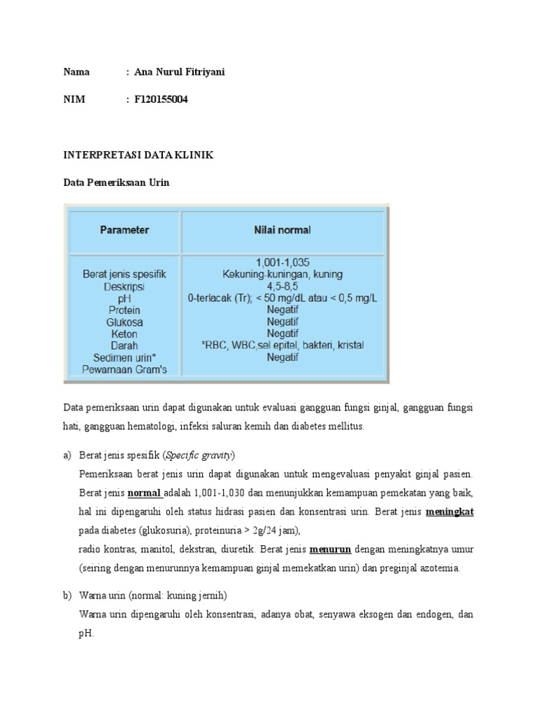 Interpretasi Data Klinik Urin dan Lab | PDF