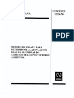 Norma COVENIN 1328-78 Metodo de Ensayo para Determinar La Atenuacion Real en El Umbral de Audicion de Los Protectores Auditivos PDF