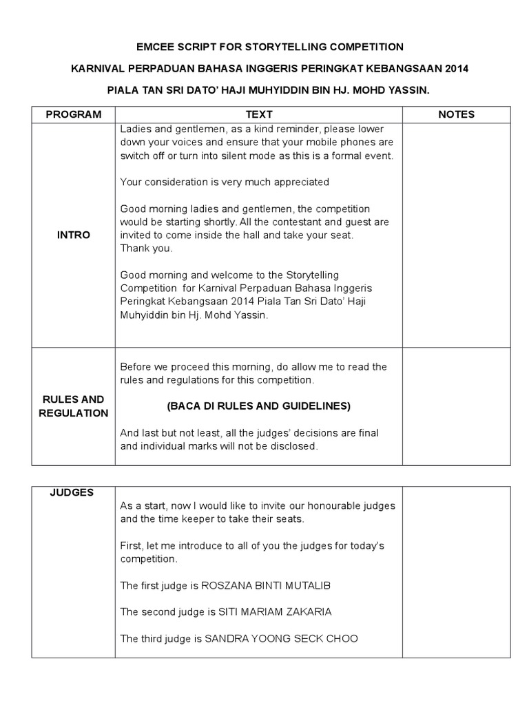Emcee Script for Storytelling Contest | PDF | Leisure