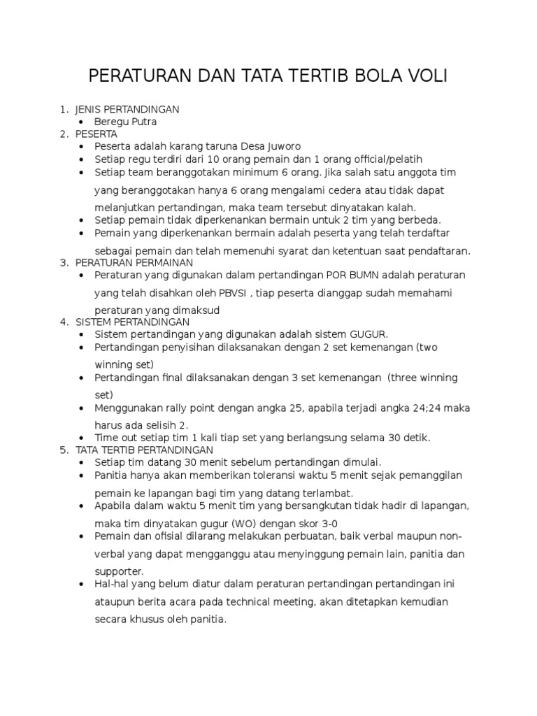 Peraturan Dan Tata Tertib Bola Voli