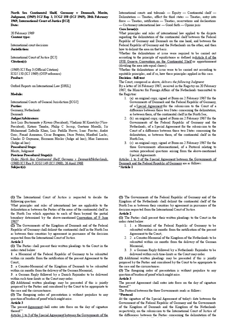North Sea Continental Shelf Case Download Free PDF Territorial Waters Treaty