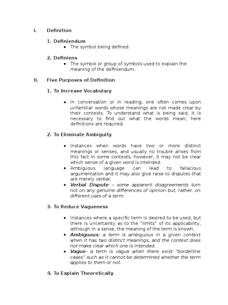 Five Purposes of Definition PDF Definition Ambiguity