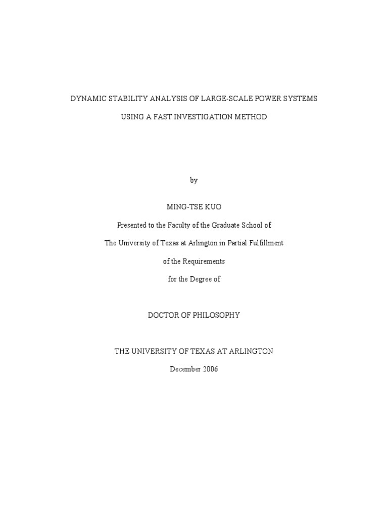 Dynamic Stability Analysis of Large-Scale Power Systems PDF | PDF ...