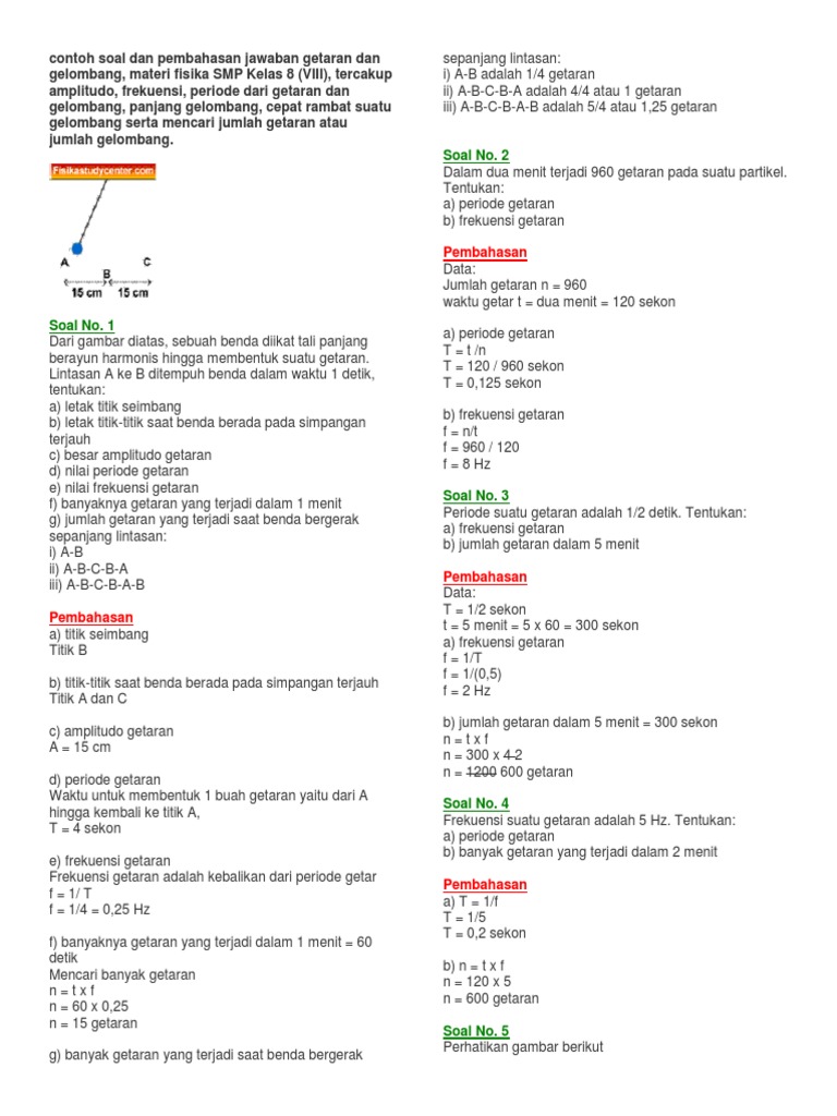 Contoh Soal Dan Pembahasan Jawaban Getaran Dan Gelombang