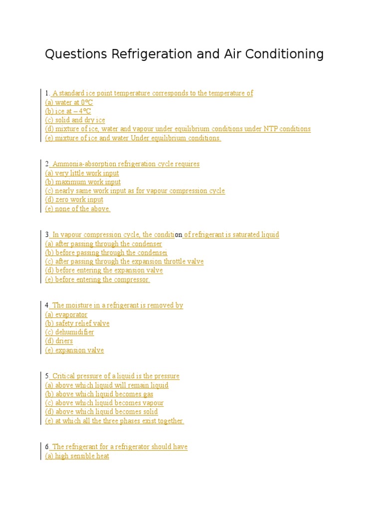 Questions Refrigeration and Air Conditioning Refrigeration Gas