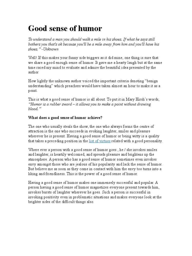Benefits of a Good Sense of Humor | PDF | Humour | Laughter