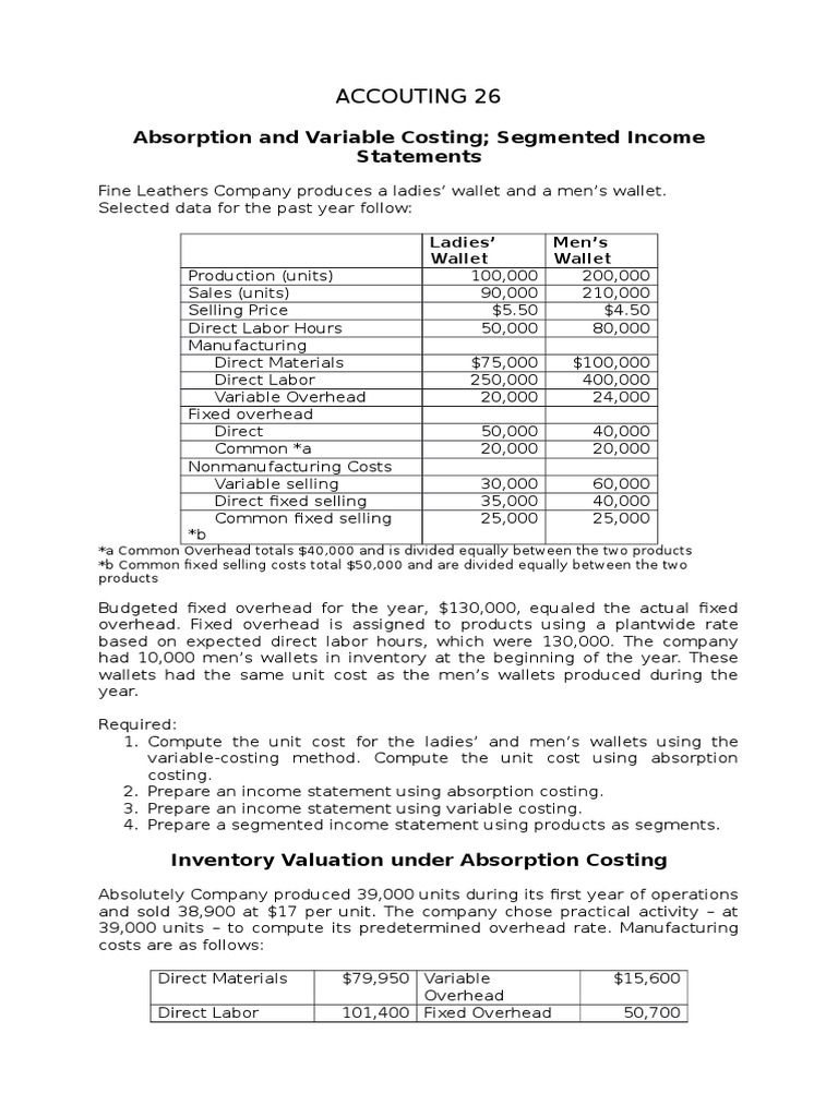 Variable costing income statement format picture