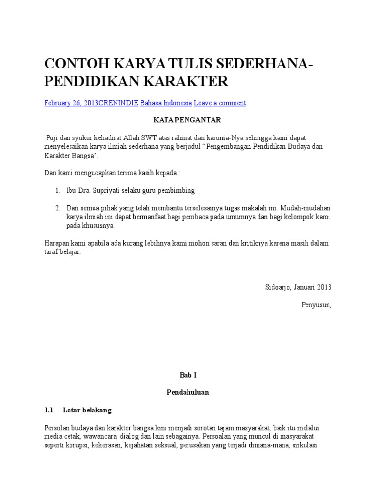Contoh Karya Tulis Sederhana