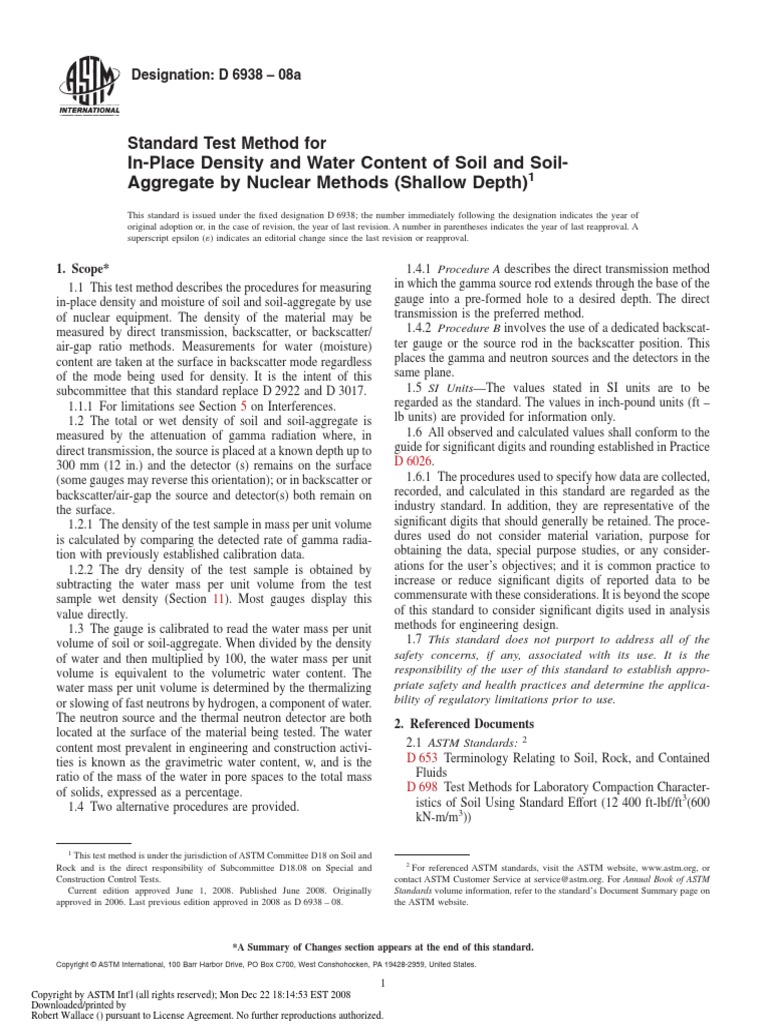 ASTM D6938: Nuclear Density Testing Standards | PDF