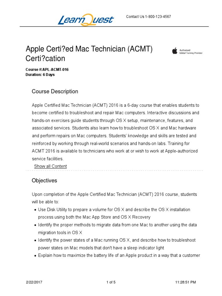 Apple Certified Mac Technician ACMT Certification 2222017!11!28 51 PM Mac Os Macintosh
