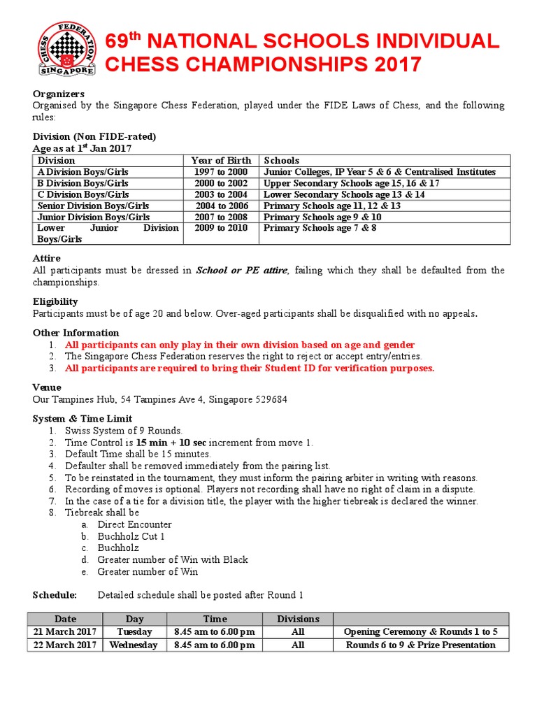 69th National Schools Chess Championships | PDF | Chess | Government