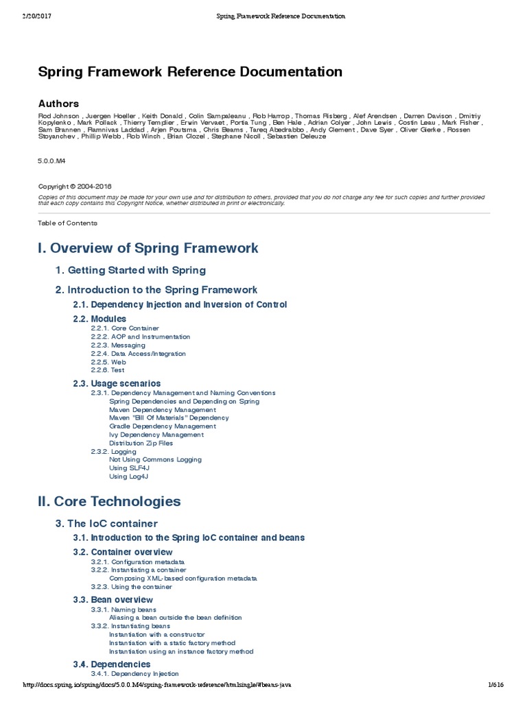 Spring Documentation PDF Spring Framework Application