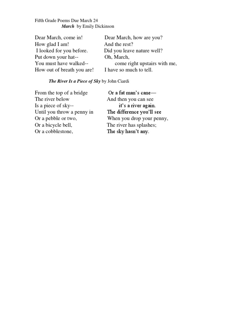 Fifth Grade Poems March
