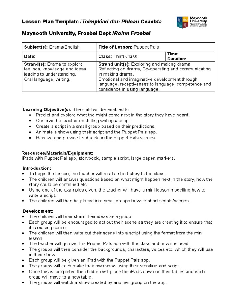 Dokumenty Pohozhie Na Puppet Pals Lesson Plan