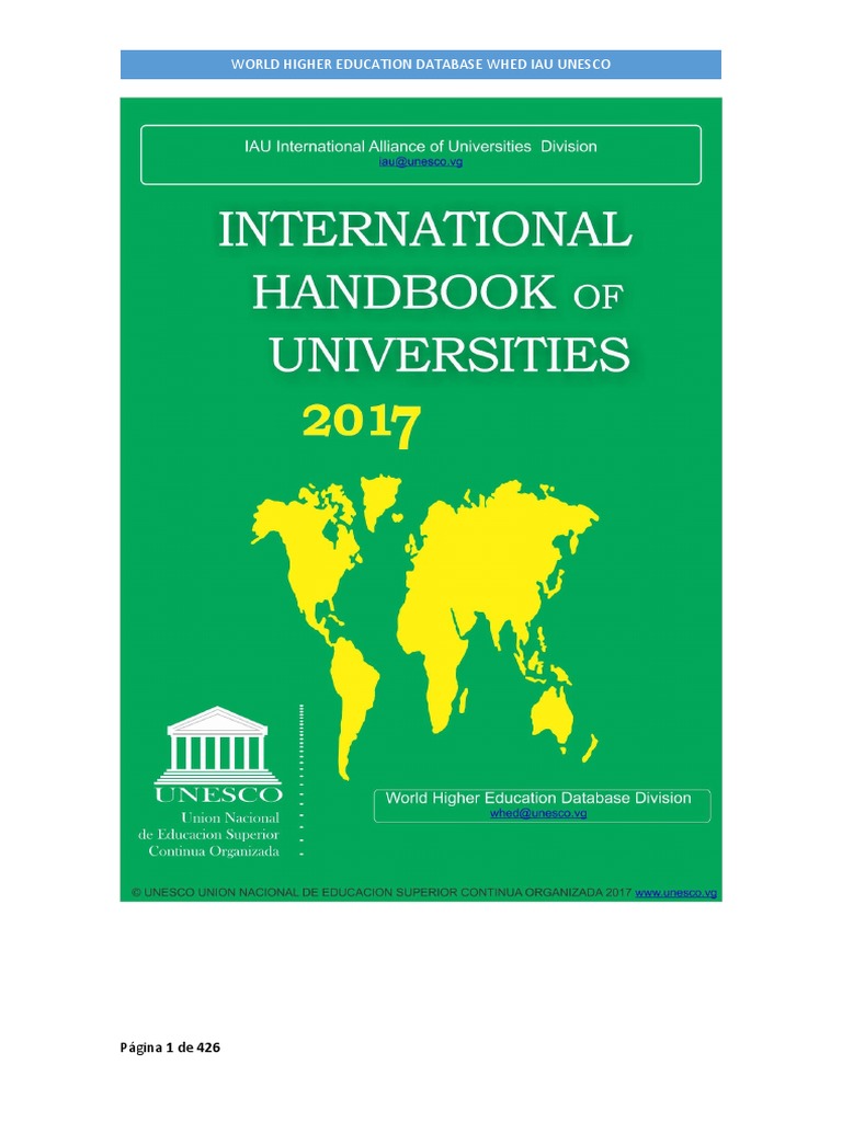 International Handbook Of Universities 2017 Whed Iau Unesco Educational Organizations Higher Education
