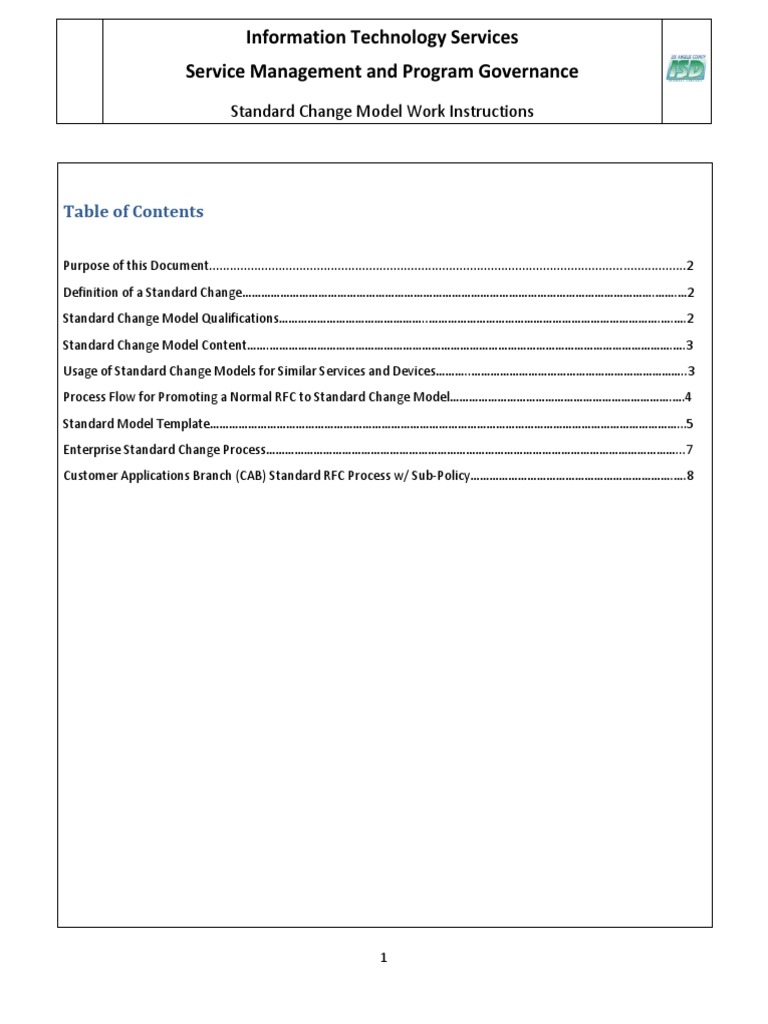 Cherwell - Standard Change Model Work Instructions v4 | PDF | Computers ...