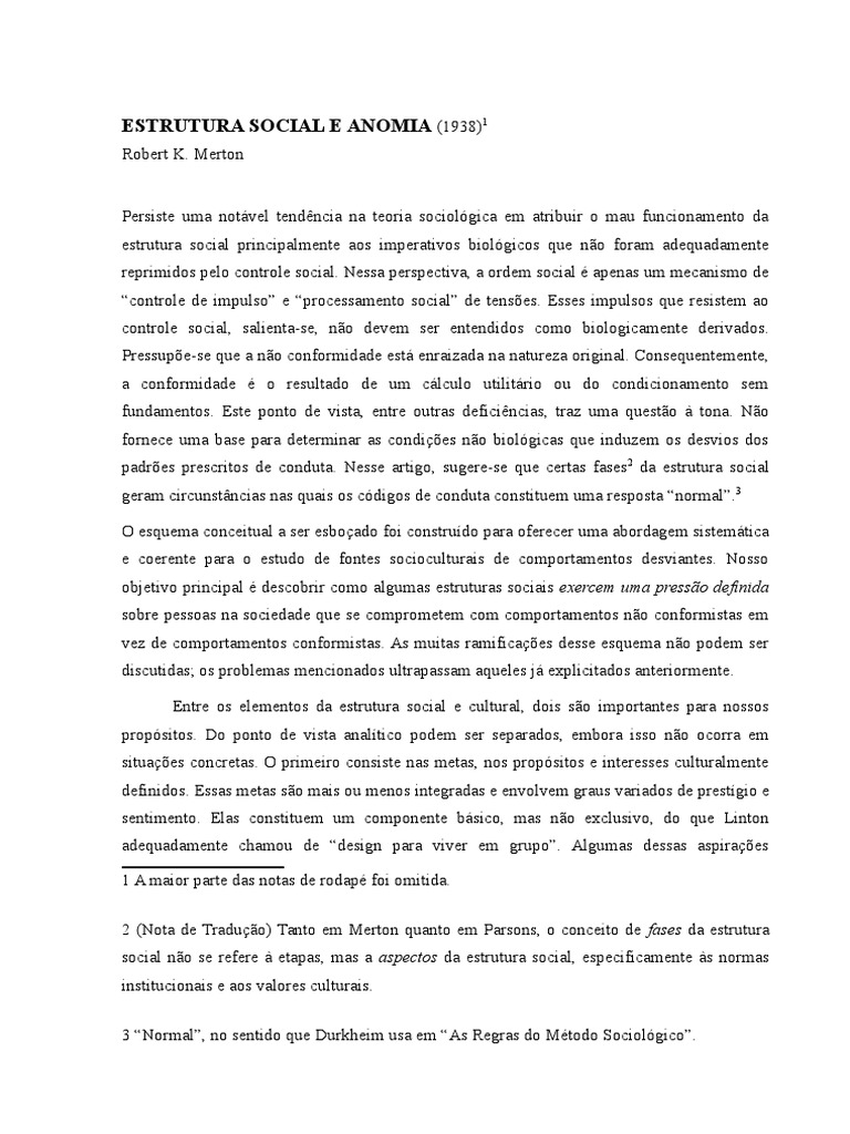 Estrutura Social e Anomia em Merton | PDF