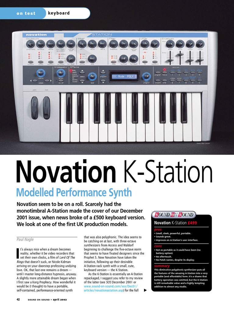 Novation KStation Review PDF Synthesizer Hornbostel Sachs