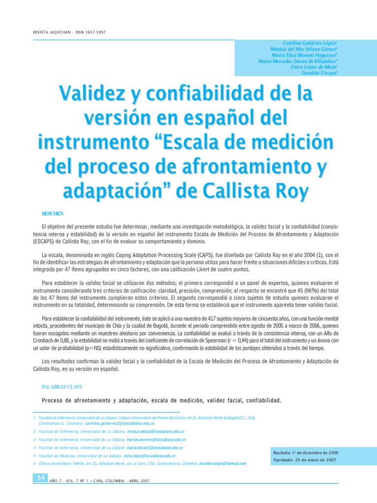 3 Validez y Confiabilidad de La Versión en Español Del Instrumento ...