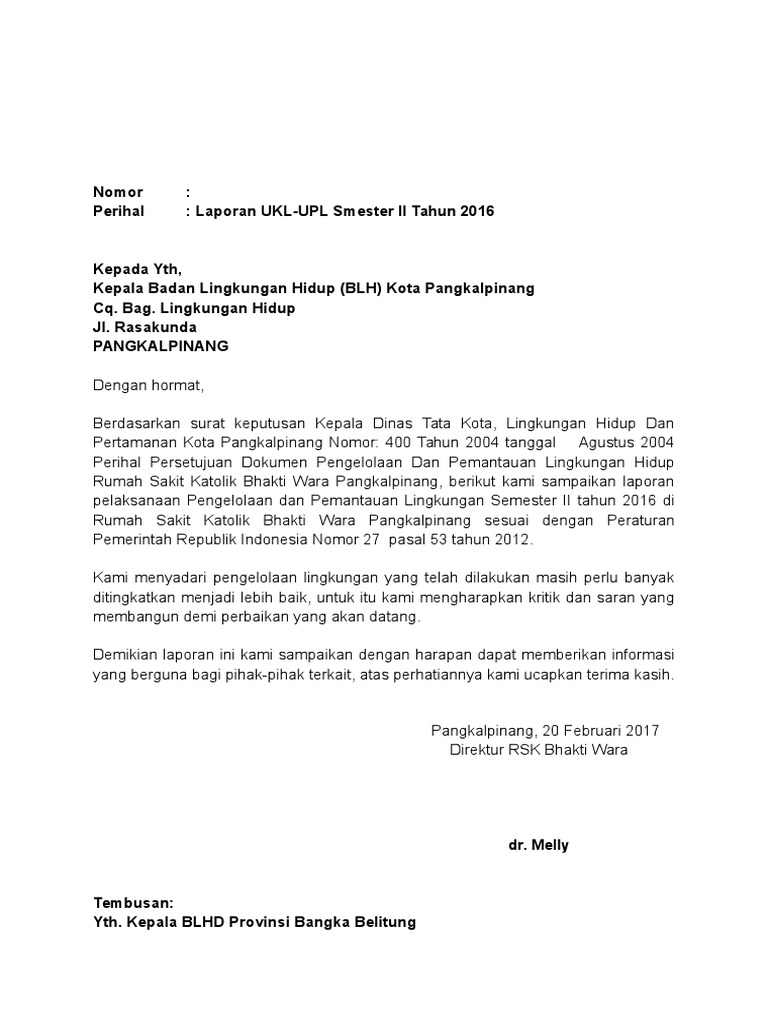 Contoh Surat Pengantar Ke Dinas Lingkungan Hidup
