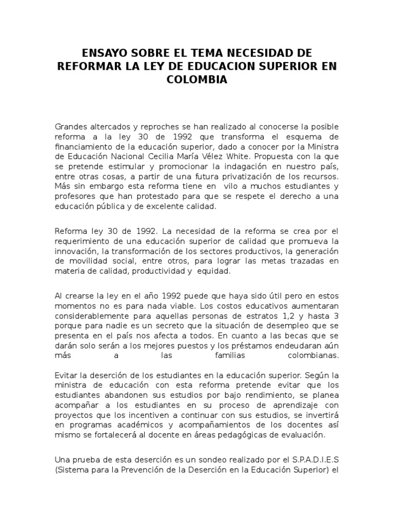 Ensayo Sobre El Tema Necesidad de Reformar La Ley de