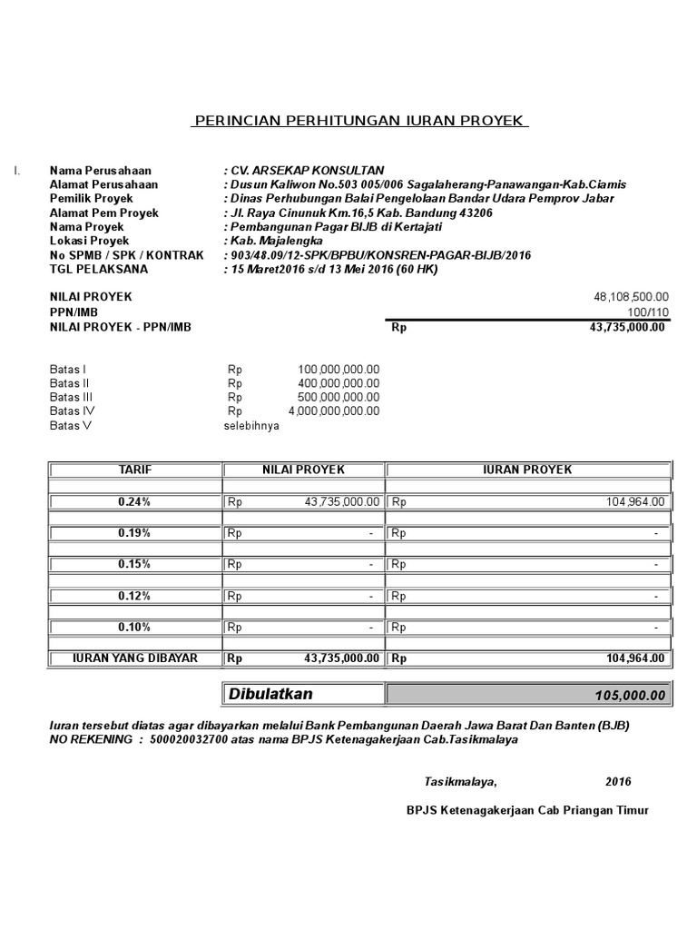 Perincian Perhitungan Iuran Proyek Bpjs