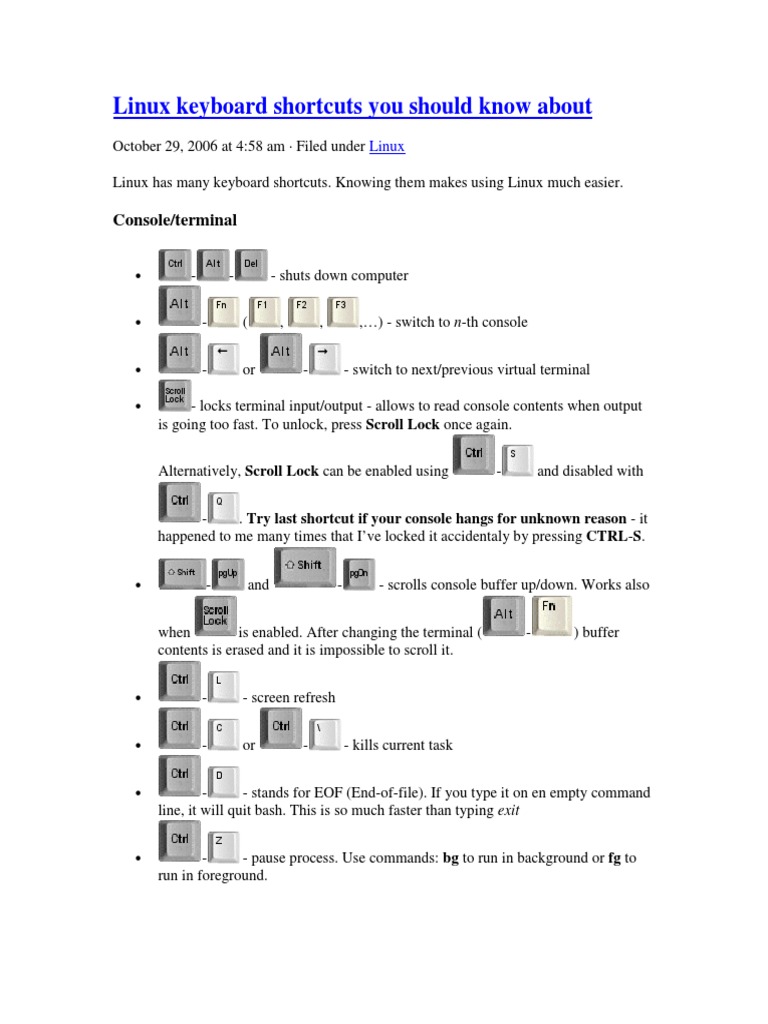 Linux Keyboard Shortcuts You Should Know About: Console/terminal | PDF ...