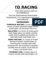 Auto Racing: Categories: FORMULA RACING: Is Any of Several